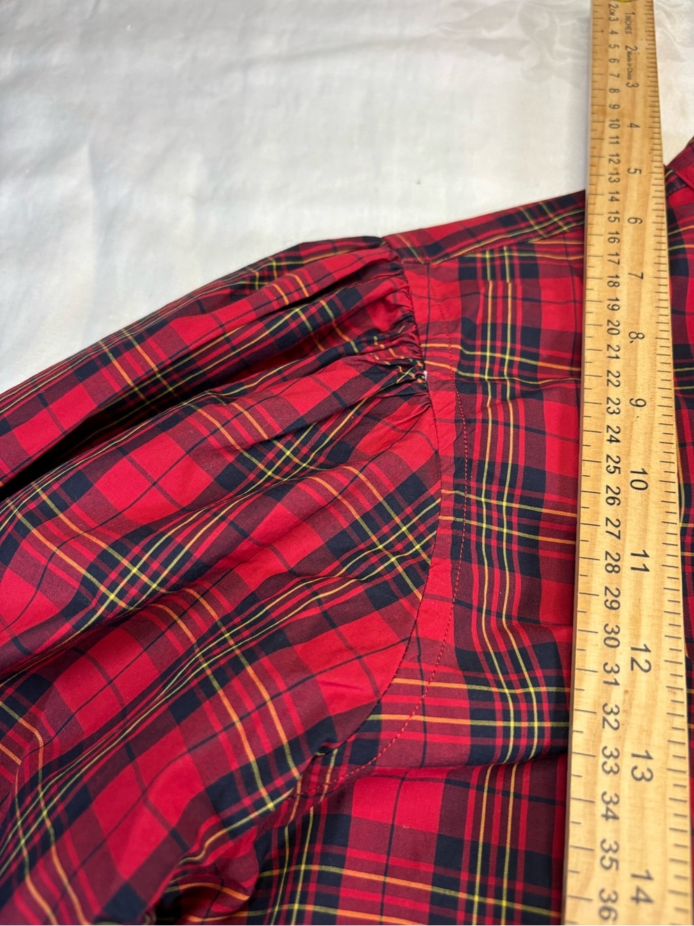 Polo Ralph Lauren Women’s 8 Tartan Plaid Puff Sleeve Button Shirt Red Cotton - Picture 7 of 8